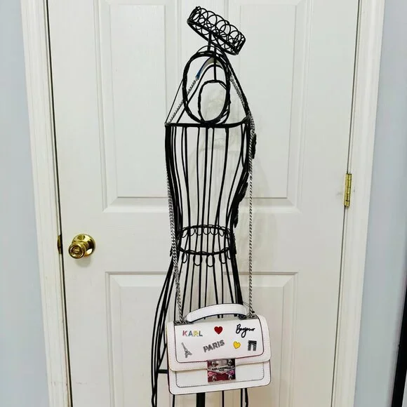 KARL LAGERFELD PARIS STUDDED EMBELLISHED RHINESTONE SMALL CROSSBODY BAG - Picture 3 of 14